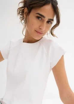 bonprix bonprix Camiseta corta de canalé Blanco Online