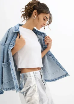 bonprix bonprix Camiseta corta de canalé Blanco Online