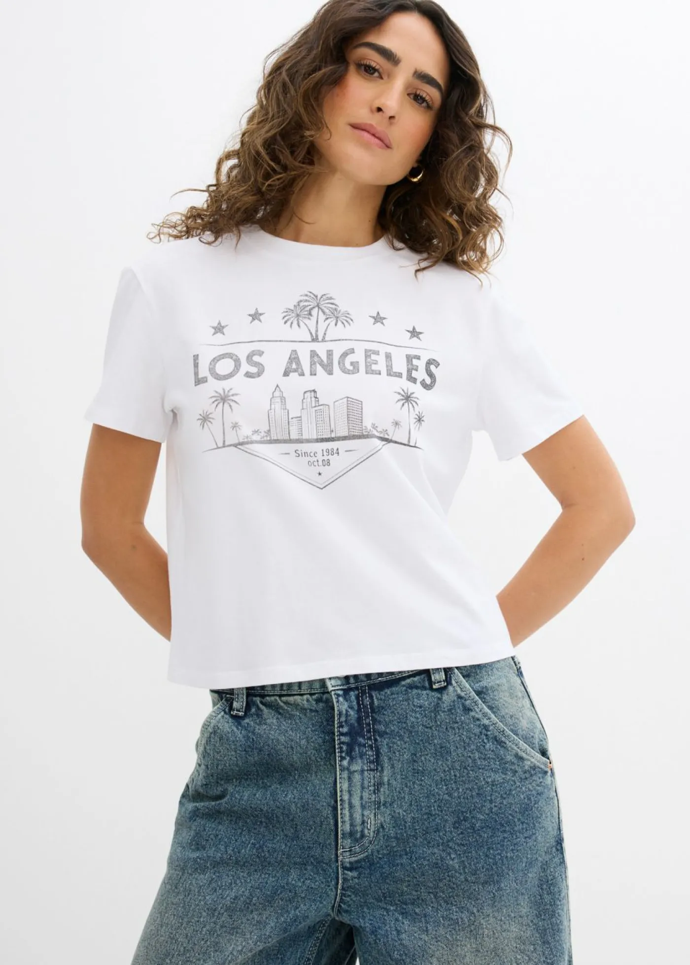 bonprix bonprix Camiseta corta de punto Blanco-negro Hot