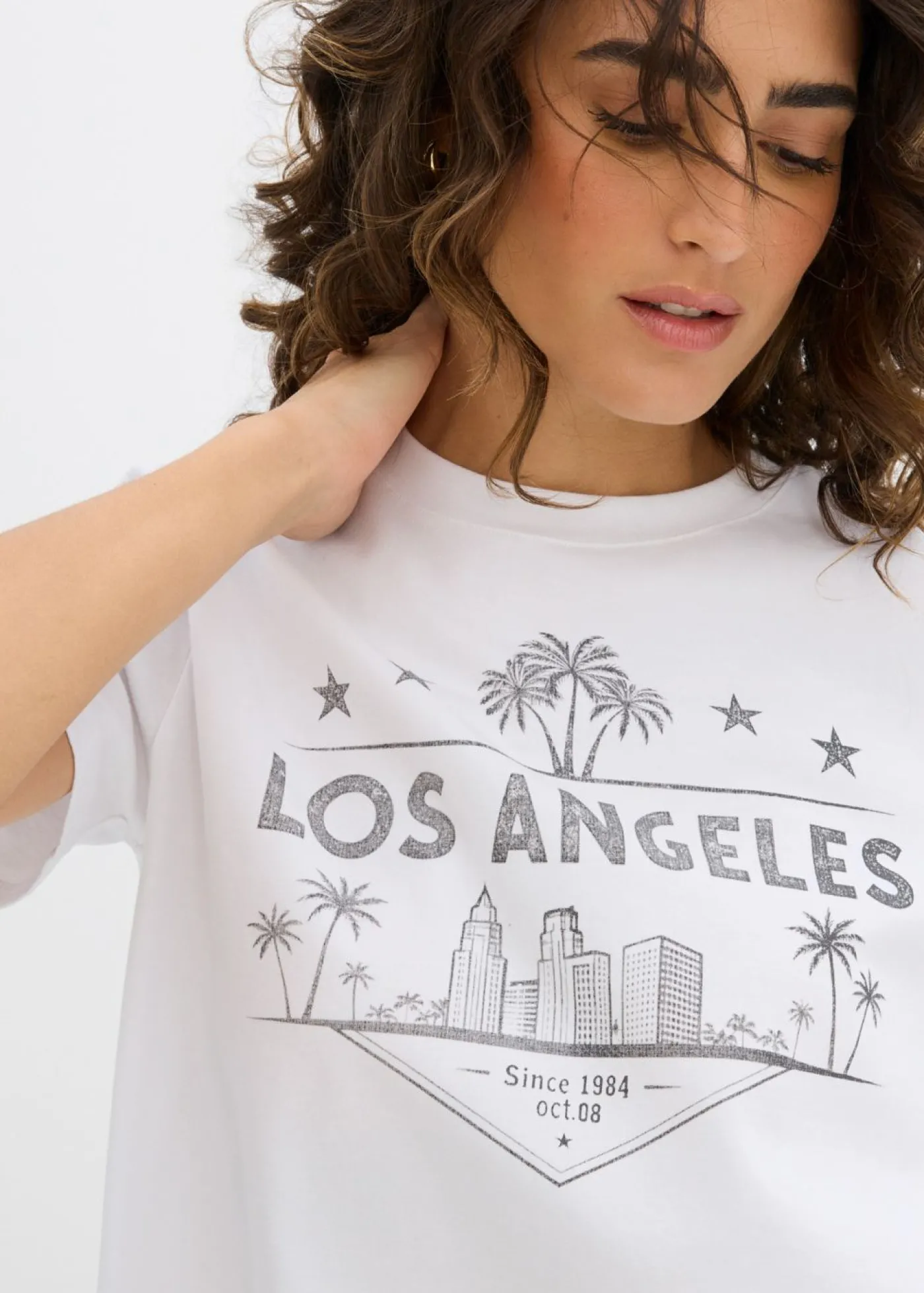bonprix bonprix Camiseta corta de punto Blanco-negro Hot