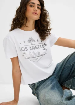 bonprix bonprix Camiseta corta de punto Blanco-negro Hot