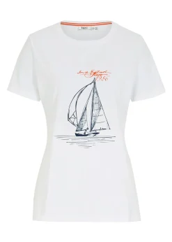 bonprix bonprix Camiseta de algodón con abertura lateral y estampado Blanco estampado Sale