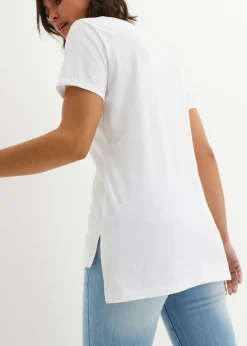 bonprix bonprix Camiseta de algodón con abertura lateral y estampado Blanco estampado Sale