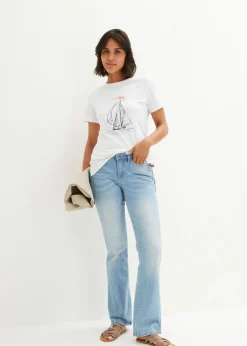 bonprix bonprix Camiseta de algodón con abertura lateral y estampado Blanco estampado Sale