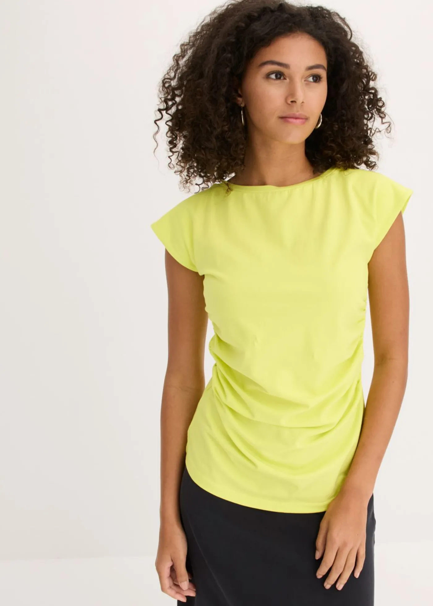 bonprix bonprix Camiseta de algodón con elástico Amarillo cítrico Sale