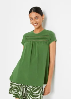 bonprix bonprix Camiseta de algodón con encaje verde cactus Best