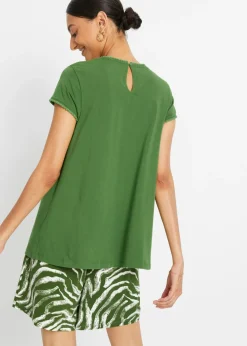 bonprix bonprix Camiseta de algodón con encaje verde cactus Best