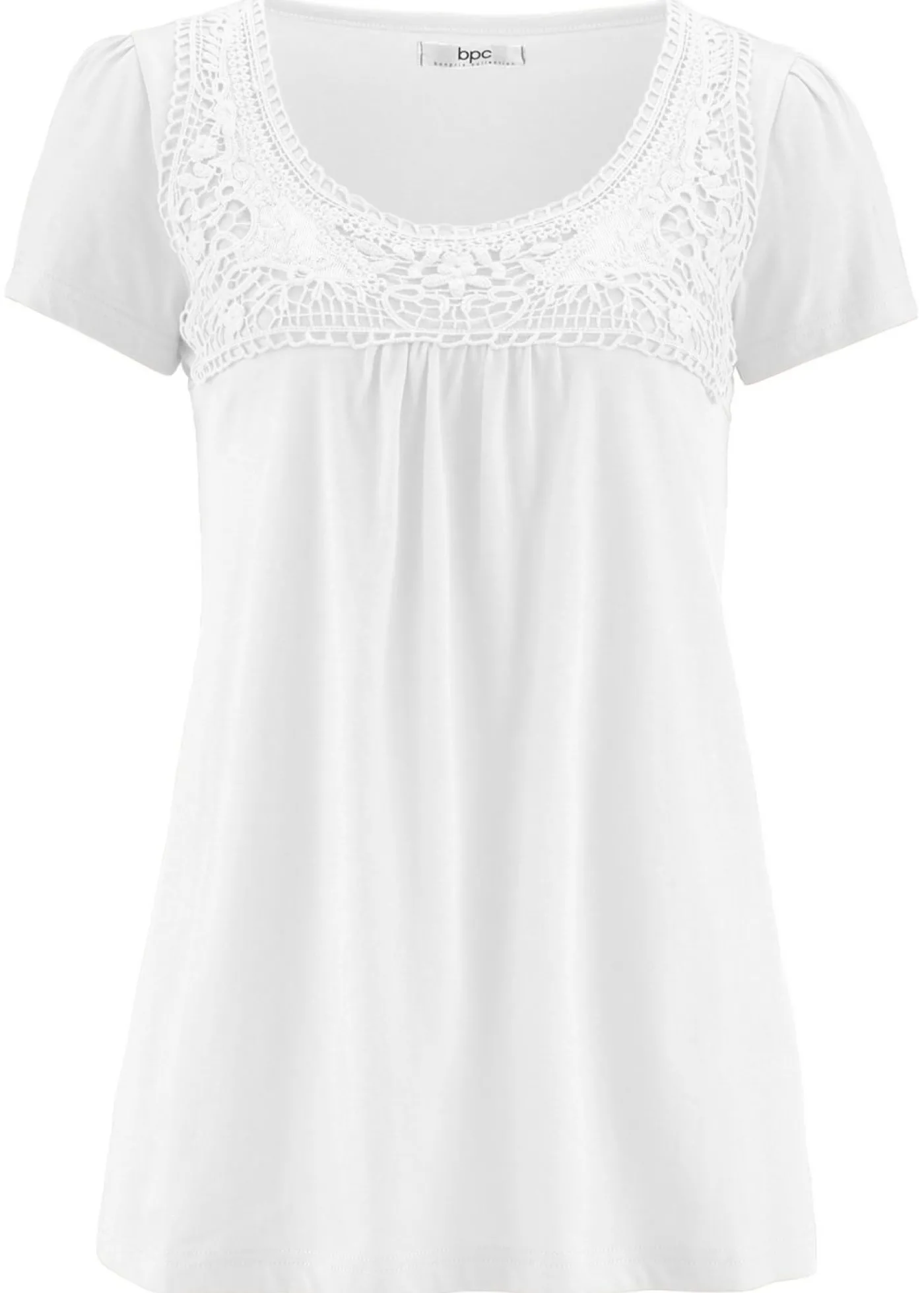 bonprix bonprix Camiseta de algodón con encaje y manga corta Blanco Hot