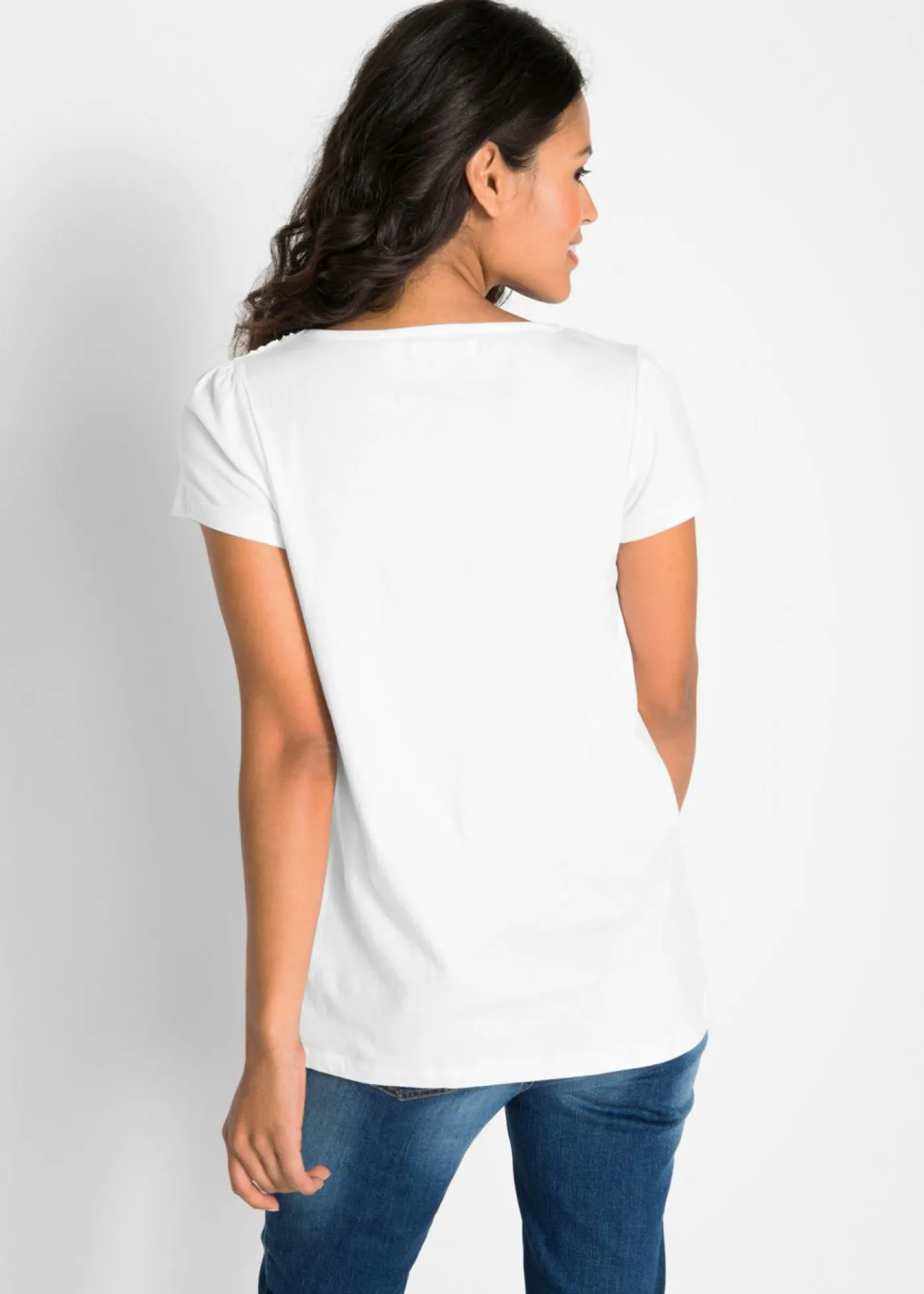 bonprix bonprix Camiseta de algodón con encaje y manga corta Blanco Hot
