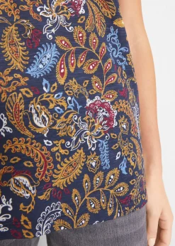 bonprix bonprix Camiseta de algodón con estampado y manga corta Azul oscuro estampado Sale