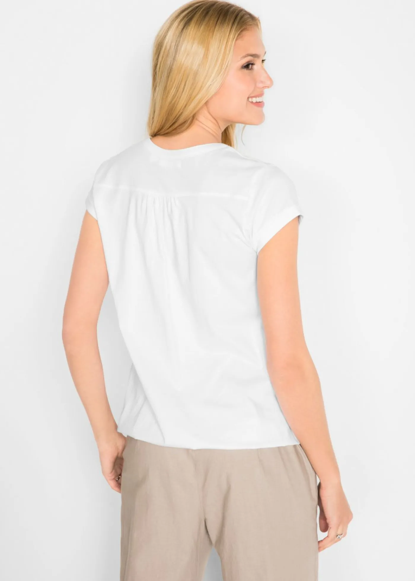 bonprix bonprix Camiseta de algodón con manga corta Blanco Outlet