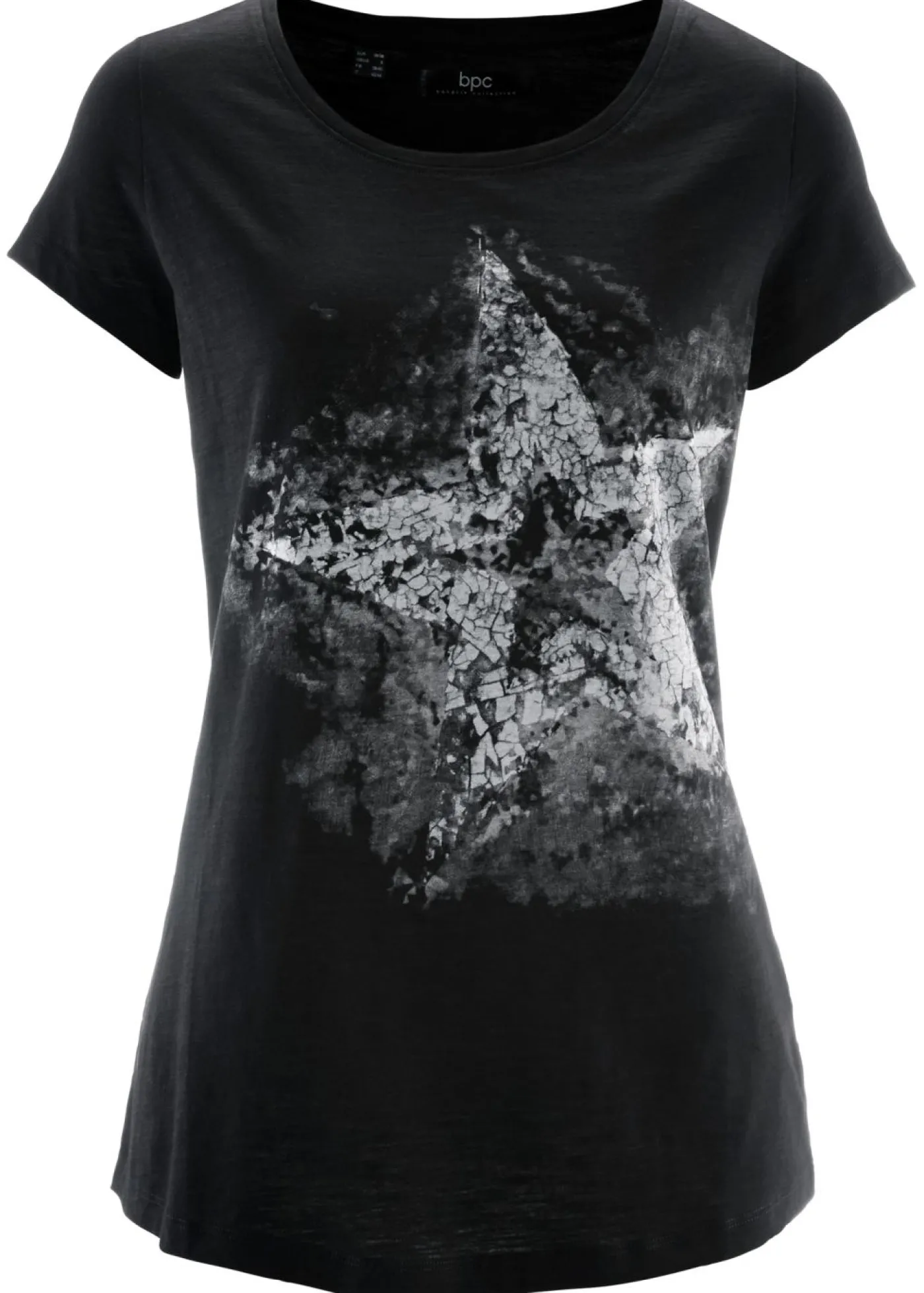 bonprix bonprix Camiseta de algodón e hilo flameado con manga corta Negro estampado Clearance