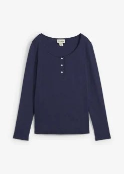 bonprix bonprix Camiseta de algodón ecológico puro con cuello redondo Azul marino New