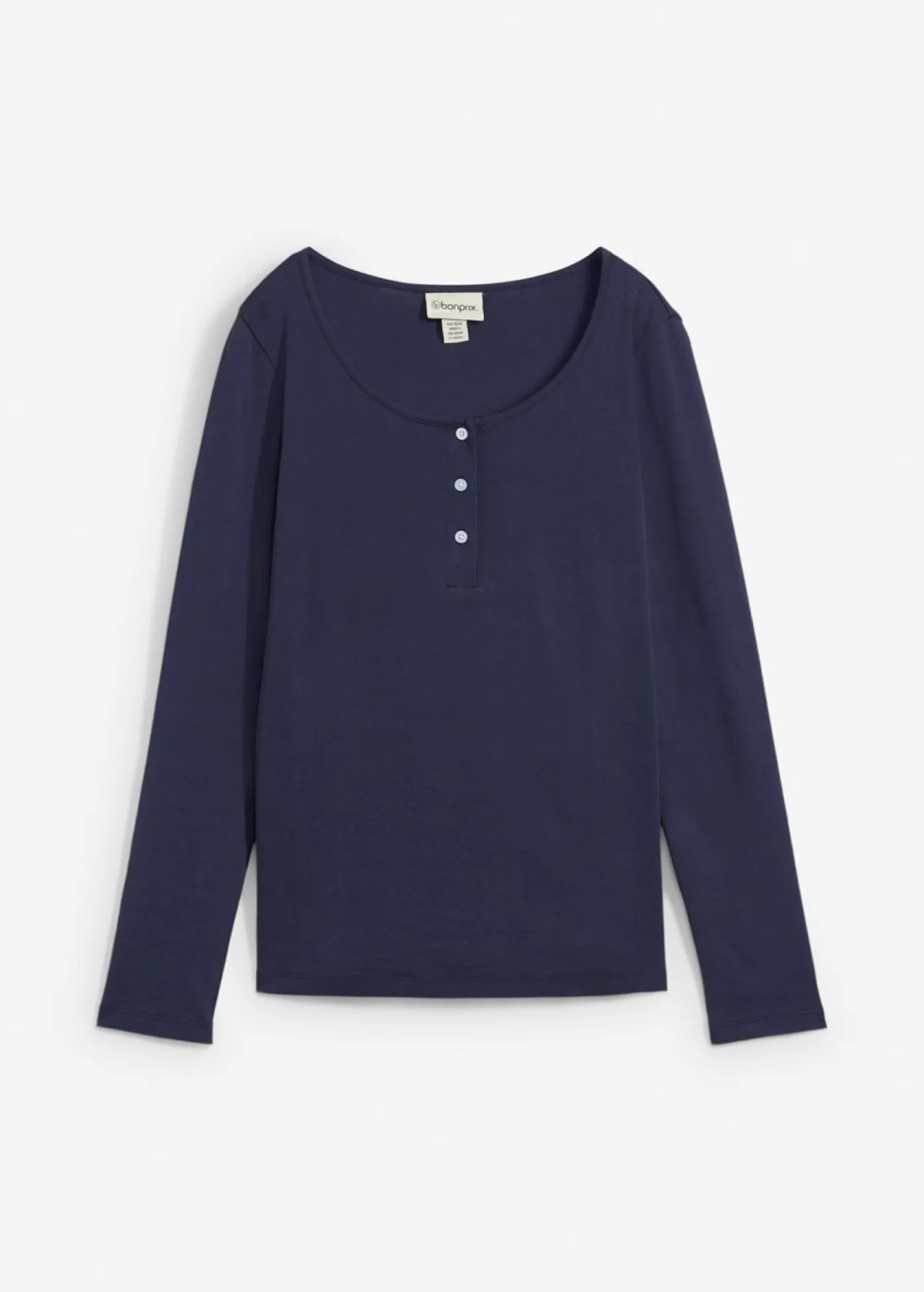 bonprix bonprix Camiseta de algodón ecológico puro con cuello redondo Azul marino New