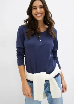 bonprix bonprix Camiseta de algodón ecológico puro con cuello redondo Azul marino New