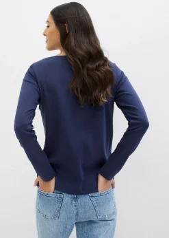bonprix bonprix Camiseta de algodón ecológico puro con cuello redondo Azul marino New