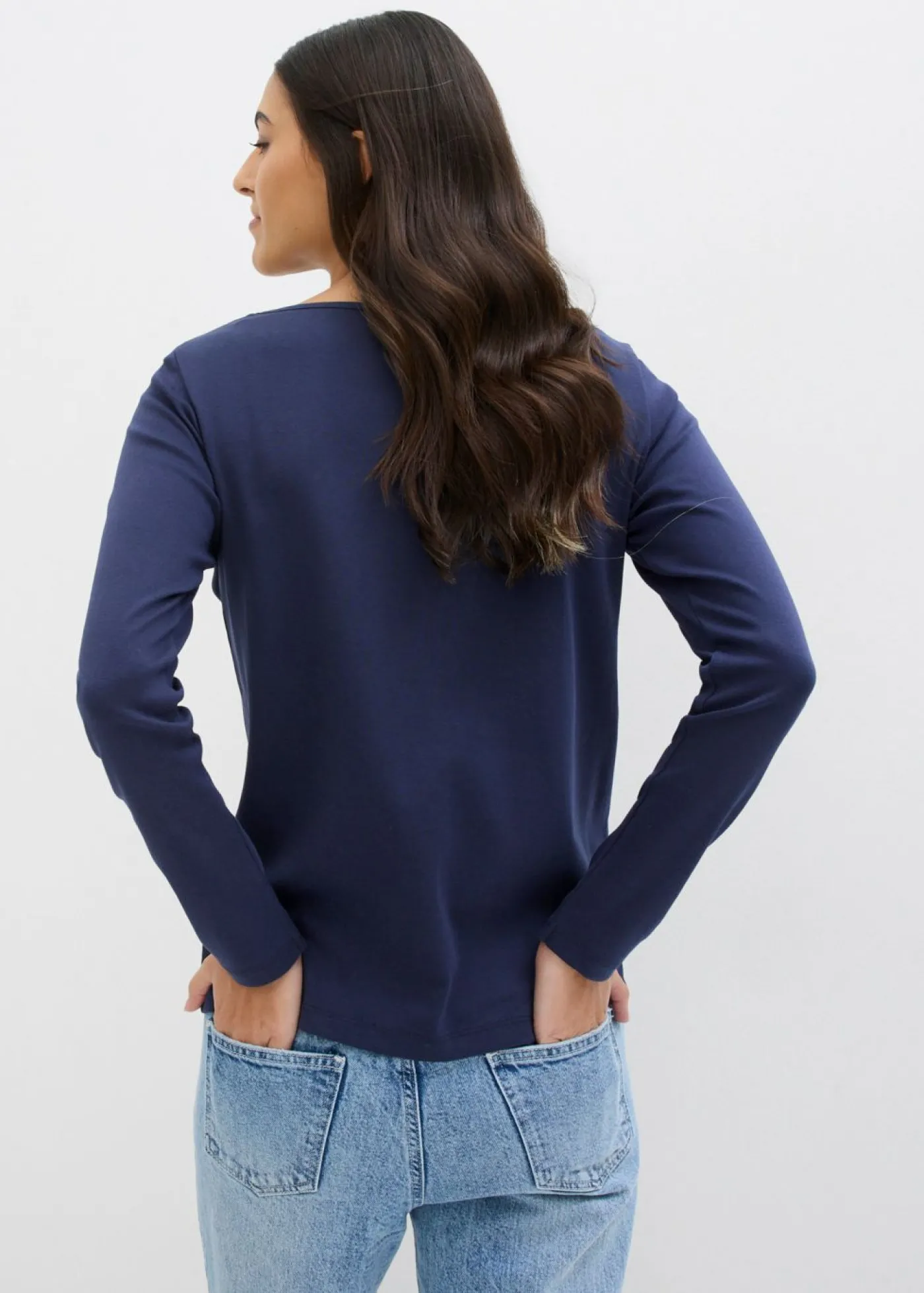 bonprix bonprix Camiseta de algodón ecológico puro con cuello redondo Azul marino New