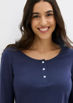 bonprix bonprix Camiseta de algodón ecológico puro con cuello redondo Azul marino New