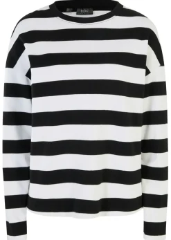 bonprix bonprix Camiseta de algodón interlock puro con manga larga Negro-blanco con rayas Best