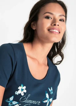 bonprix bonprix Camiseta de algodón, manga corta Azul marino Online