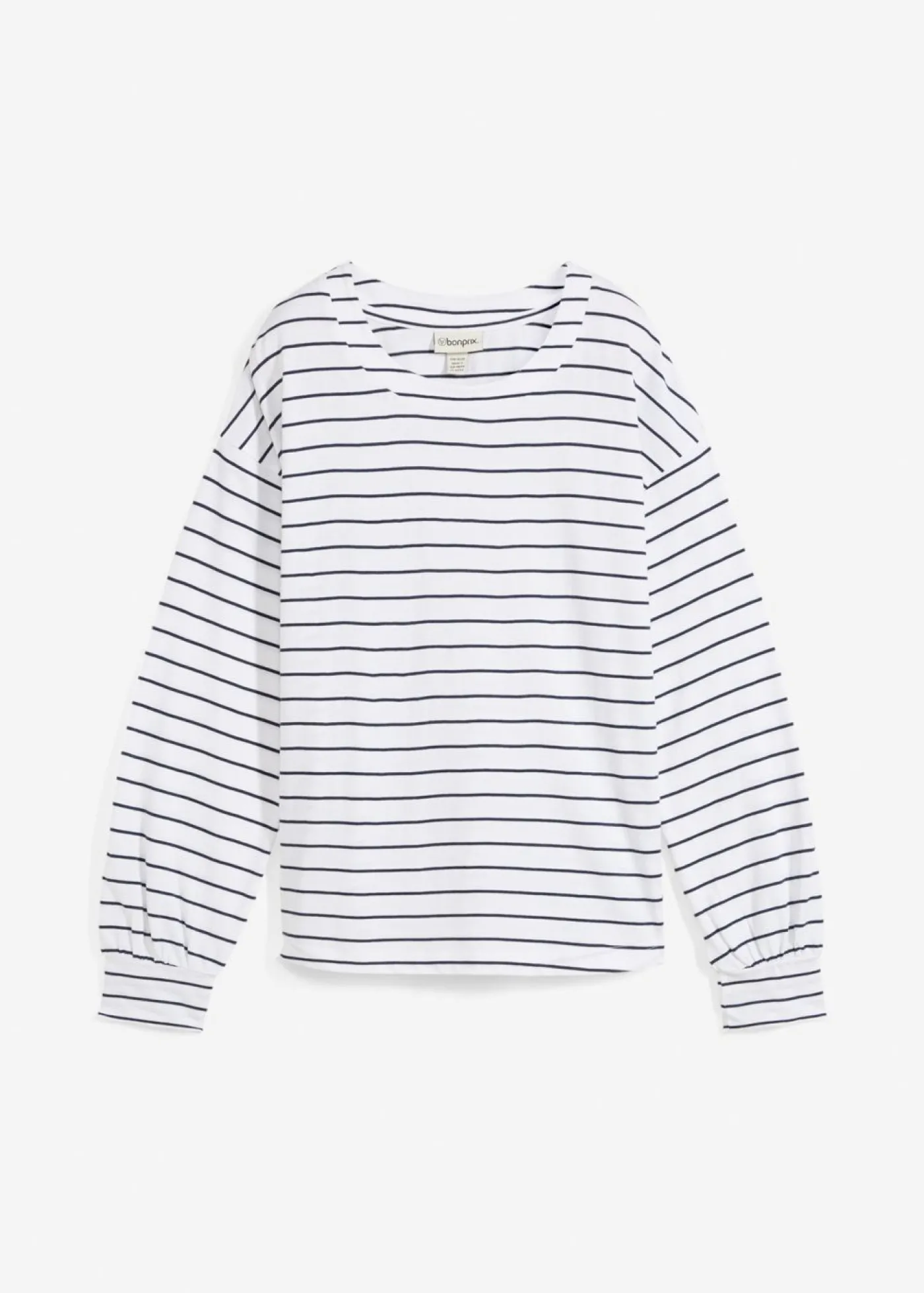 bonprix bonprix Camiseta de algodón orgánico puro con manga larga Blanco-azul marino con rayas Hot