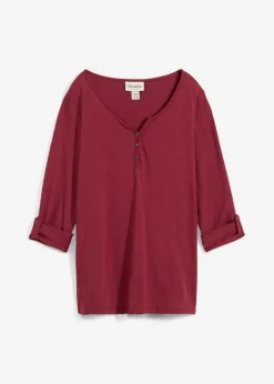 bonprix bonprix Camiseta de algodón orgánico puro con botones Burdeos Sale