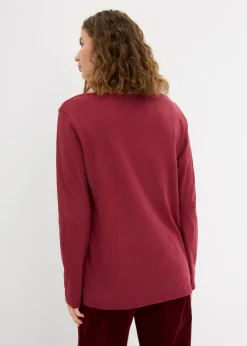 bonprix bonprix Camiseta de algodón orgánico puro con botones Burdeos Sale
