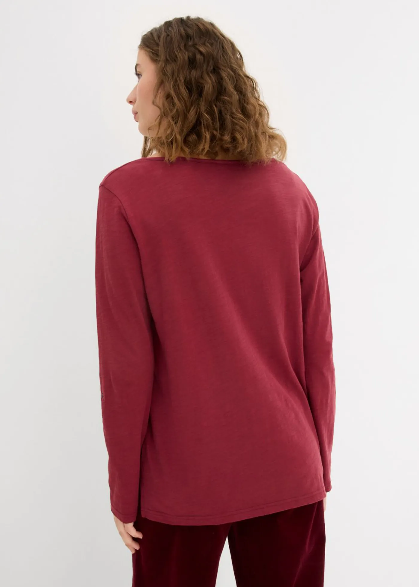 bonprix bonprix Camiseta de algodón orgánico puro con botones Burdeos Sale