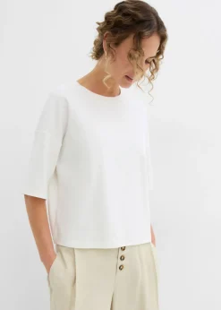 bonprix bonprix Camiseta de algodón orgánico puro Blanco lana Outlet