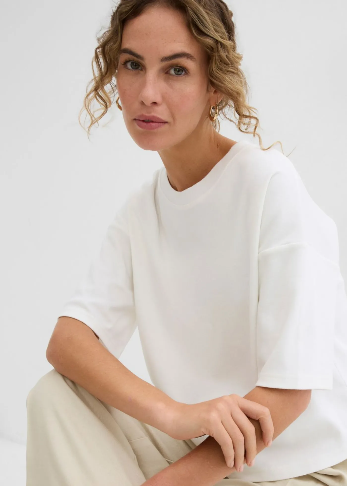 bonprix bonprix Camiseta de algodón orgánico puro Blanco lana Outlet