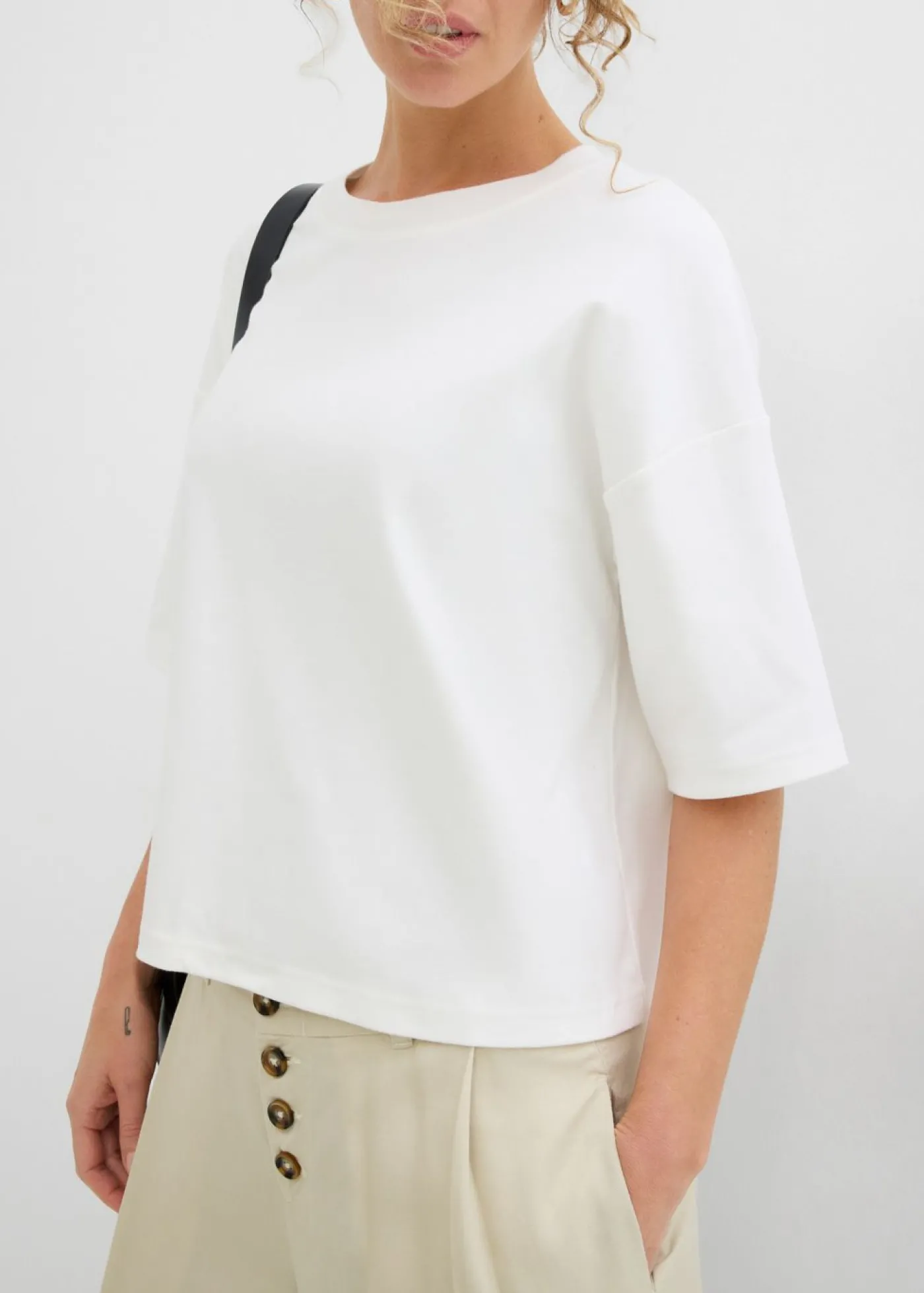 bonprix bonprix Camiseta de algodón orgánico puro Blanco lana Outlet