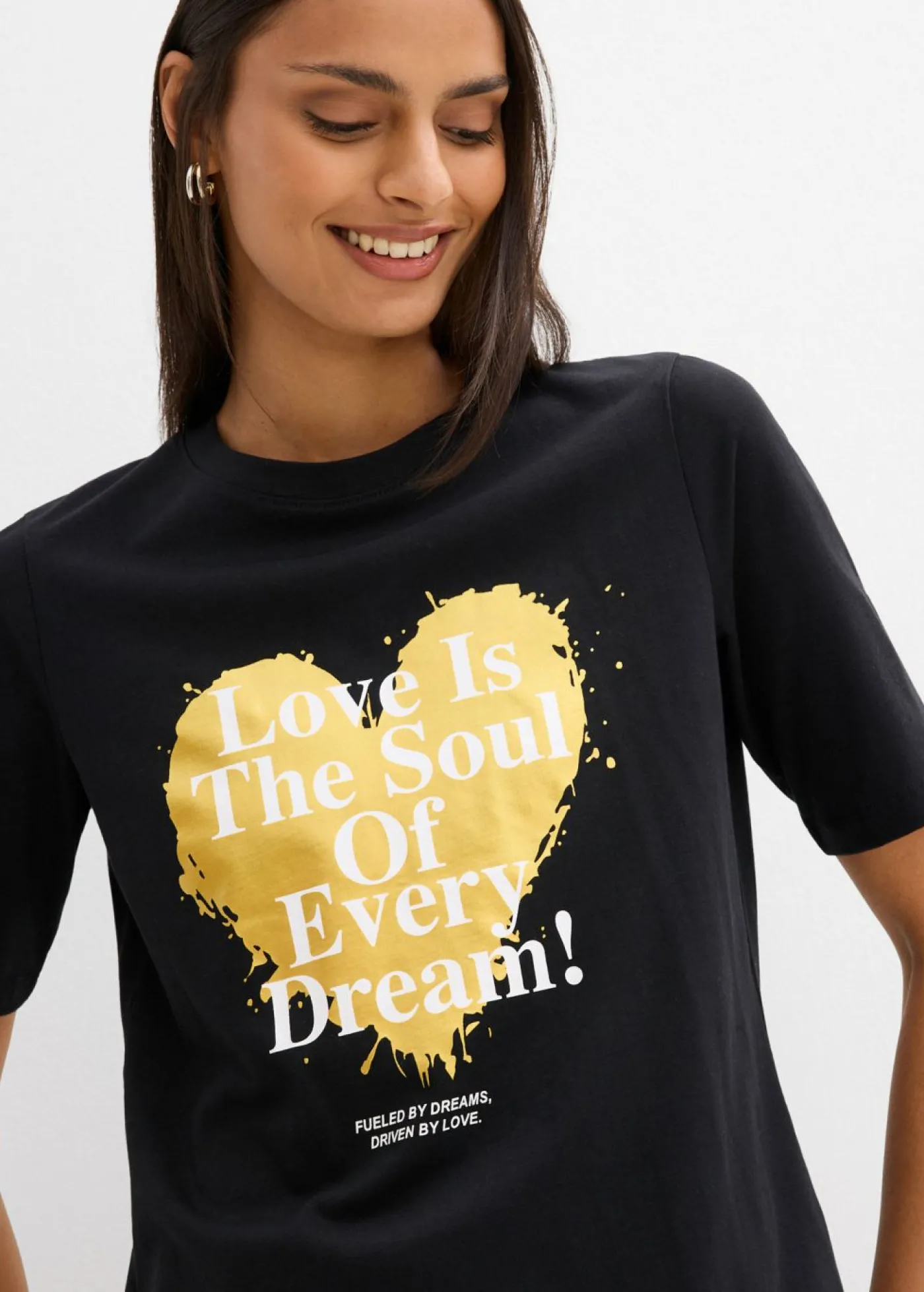 bonprix bonprix Camiseta de algodón orgánico puro Negro-oro Discount