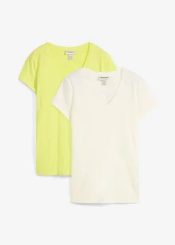 bonprix bonprix Camiseta de algodón orgánico puro (2 unidades) amarillo cítrico-blanco crema New