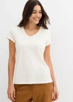 bonprix bonprix Camiseta de algodón orgánico puro (2 unidades) amarillo cítrico-blanco crema New
