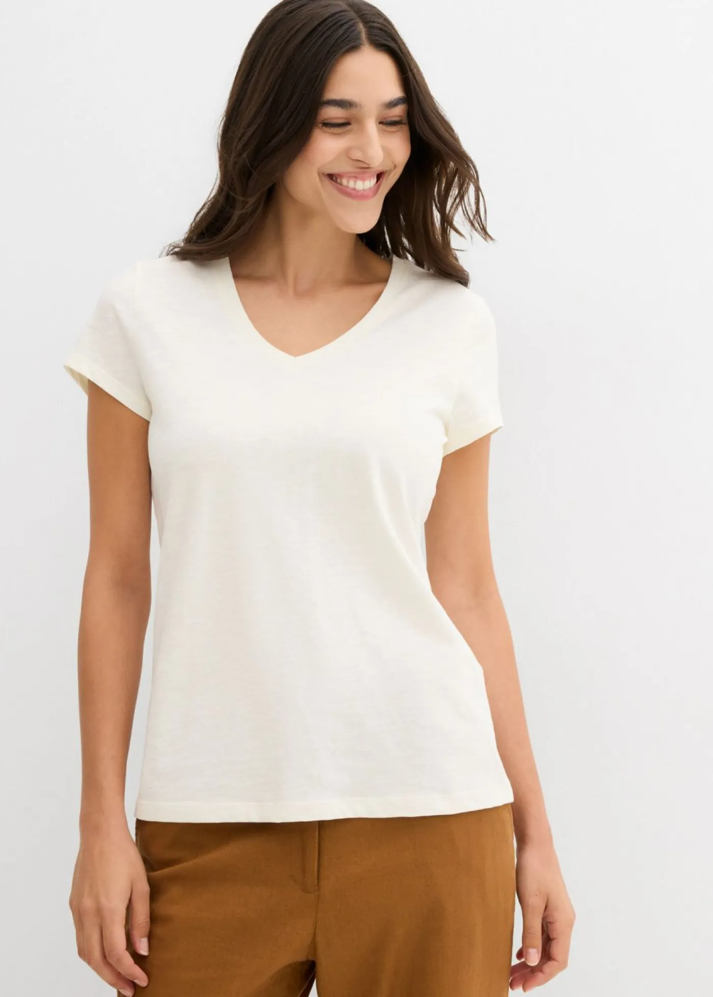 bonprix bonprix Camiseta de algodón orgánico puro (2 unidades) amarillo cítrico-blanco crema New