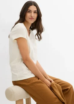 bonprix bonprix Camiseta de algodón orgánico puro (2 unidades) amarillo cítrico-blanco crema New