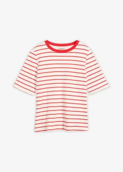 bonprix bonprix Camiseta de algodón orgánico pesado blanco lana-fresa con rayas Clearance