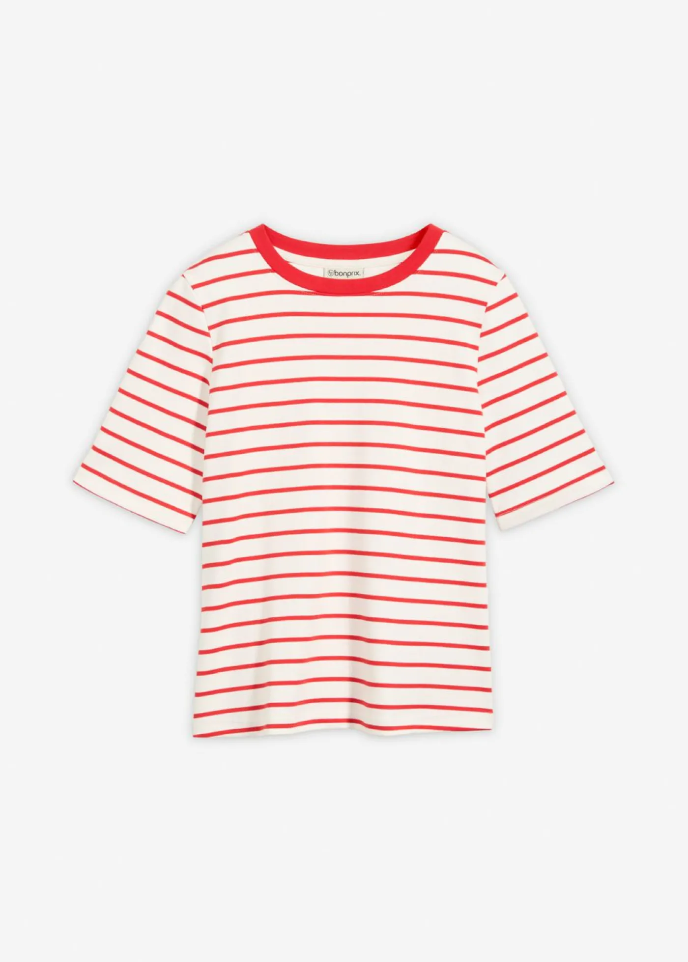 bonprix bonprix Camiseta de algodón orgánico pesado blanco lana-fresa con rayas Clearance