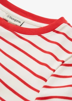 bonprix bonprix Camiseta de algodón orgánico pesado blanco lana-fresa con rayas Clearance