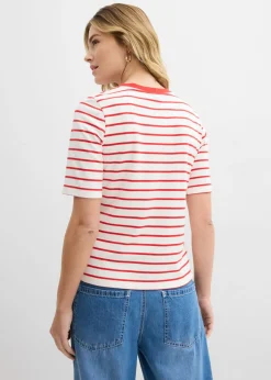 bonprix bonprix Camiseta de algodón orgánico pesado blanco lana-fresa con rayas Clearance