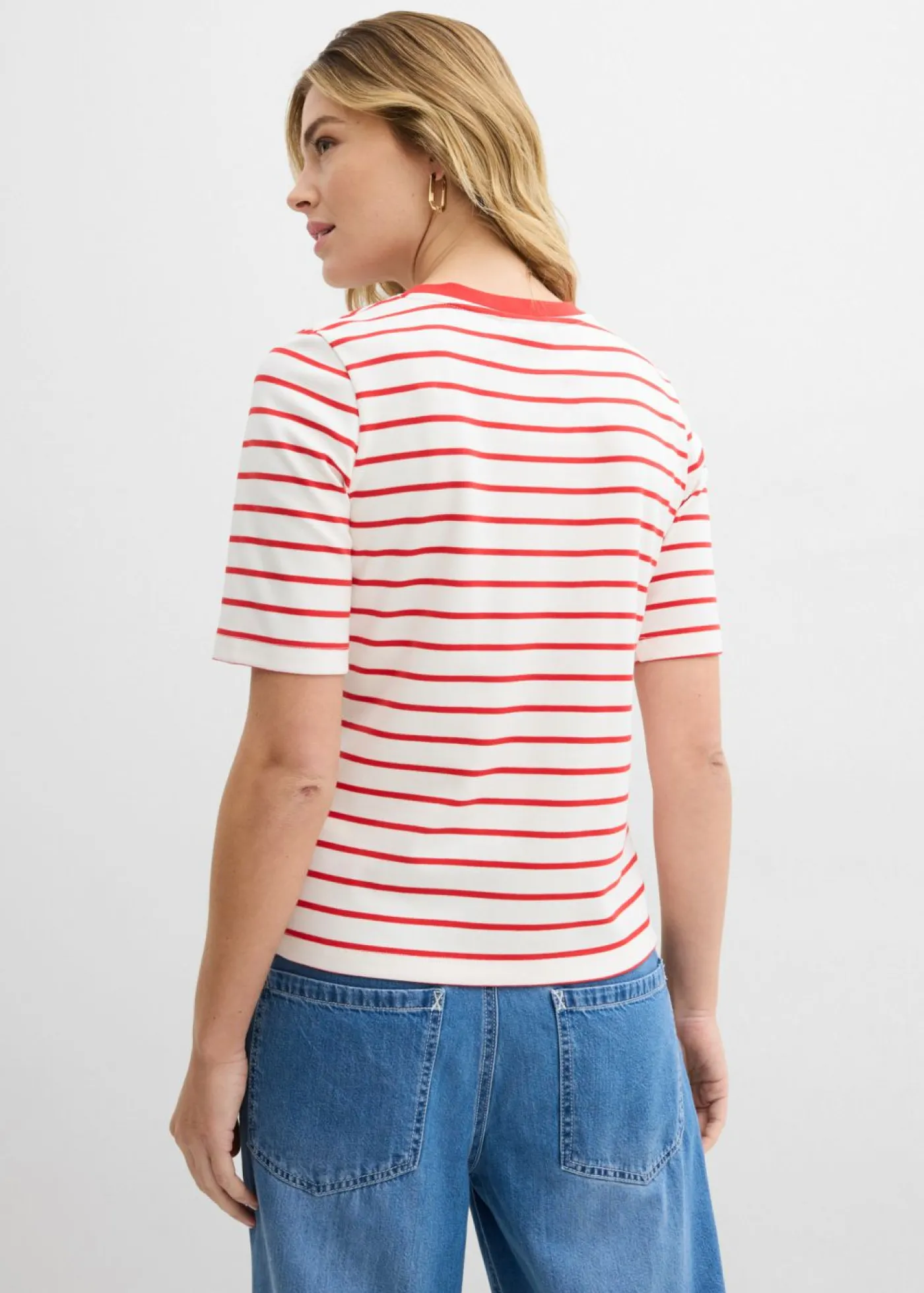 bonprix bonprix Camiseta de algodón orgánico pesado blanco lana-fresa con rayas Clearance