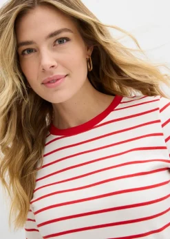 bonprix bonprix Camiseta de algodón orgánico pesado blanco lana-fresa con rayas Clearance