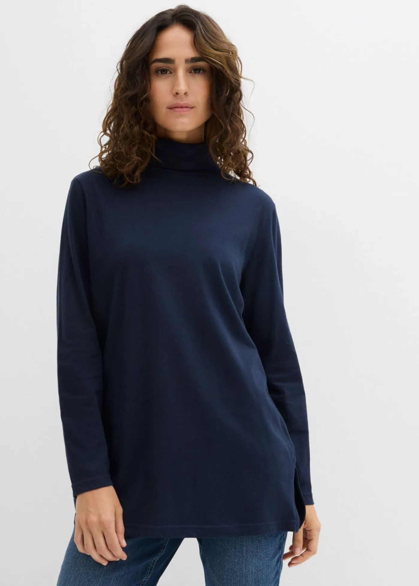 bonprix bonprix Camiseta de algodón orgánico puro con cuello alto Azul marino Hot