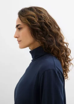 bonprix bonprix Camiseta de algodón orgánico puro con cuello alto Azul marino Hot