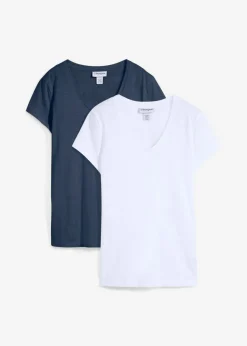 bonprix bonprix Camiseta de algodón orgánico puro (2 unidades) Azul marino-blanco Online