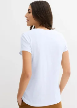 bonprix bonprix Camiseta de algodón orgánico puro (2 unidades) Azul marino-blanco Online