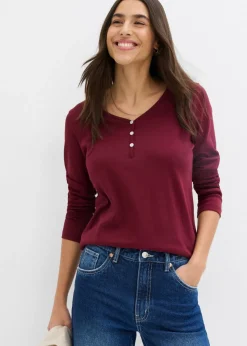 bonprix bonprix Camiseta de algodón orgánico puro con manga larga rojo avellana