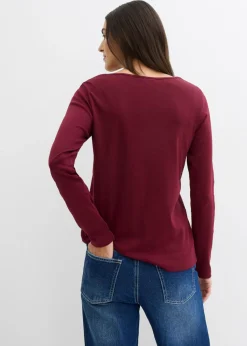 bonprix bonprix Camiseta de algodón orgánico puro con manga larga rojo avellana