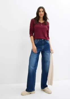 bonprix bonprix Camiseta de algodón orgánico puro con manga larga rojo avellana