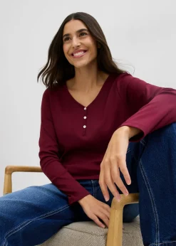 bonprix bonprix Camiseta de algodón orgánico puro con manga larga rojo avellana